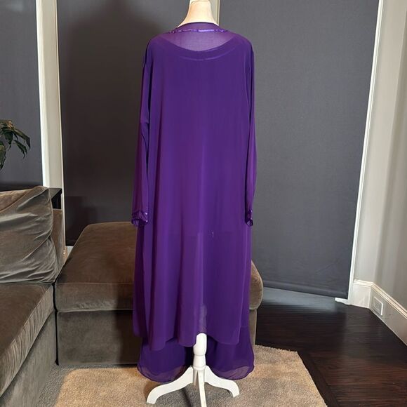 Women’s Purple Chiffon 3 Piece Pants Suit Mother of the Bride Plus Size 16 NEW - Picture 4 of 14